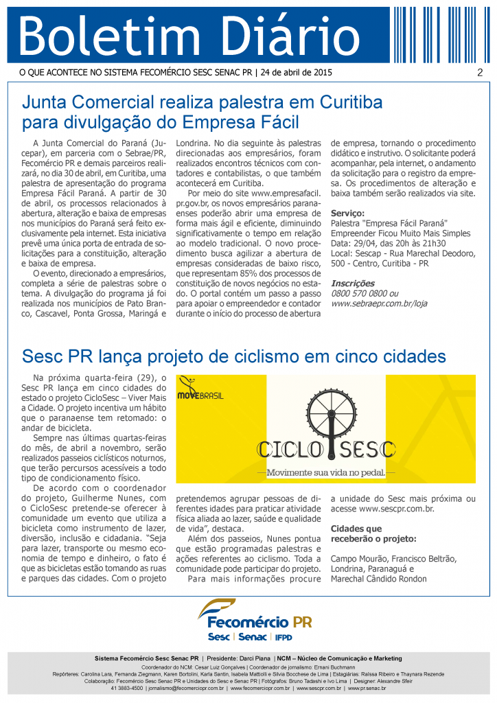 Boletim Diário | Fecomércio