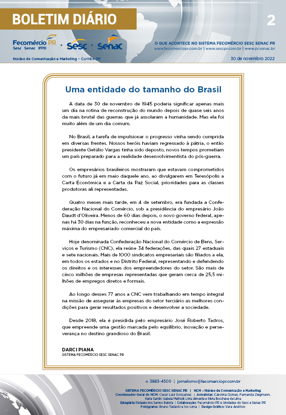 Boletim Diário | Fecomércio