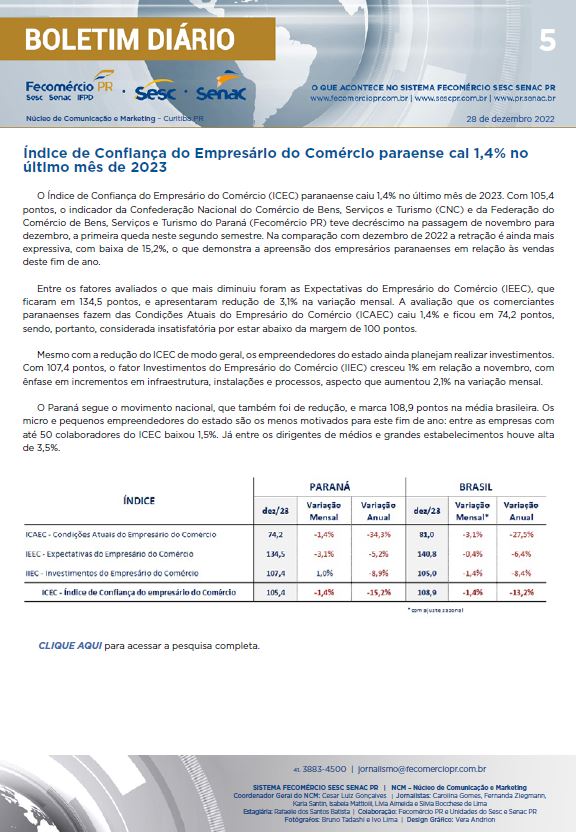 Boletim Diário | Fecomércio