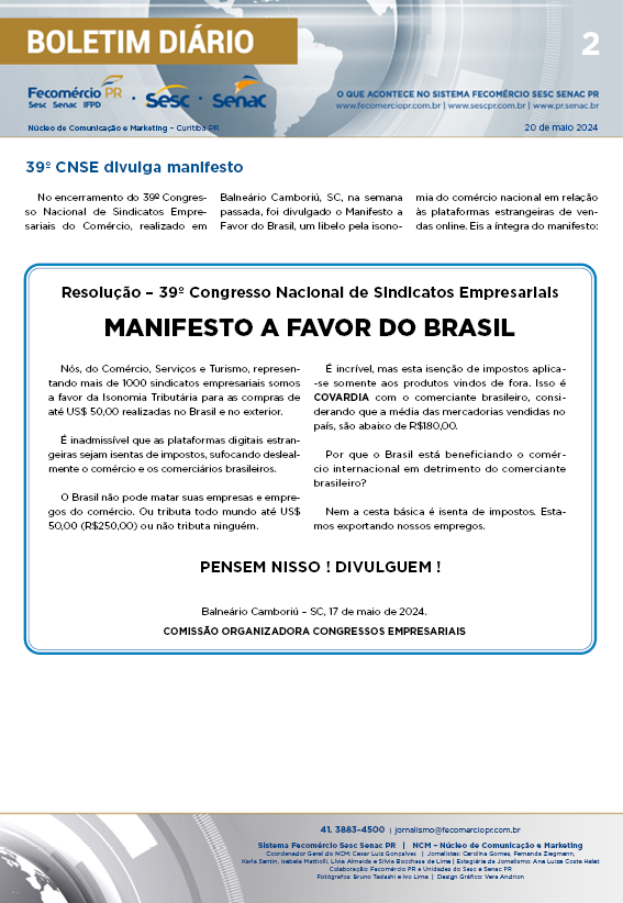 Boletim Diário | Fecomércio