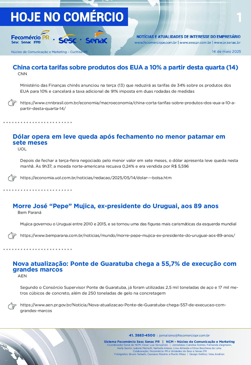 Boletim Diário – 14/05/2025 - 14/05/2025 | Fecomércio