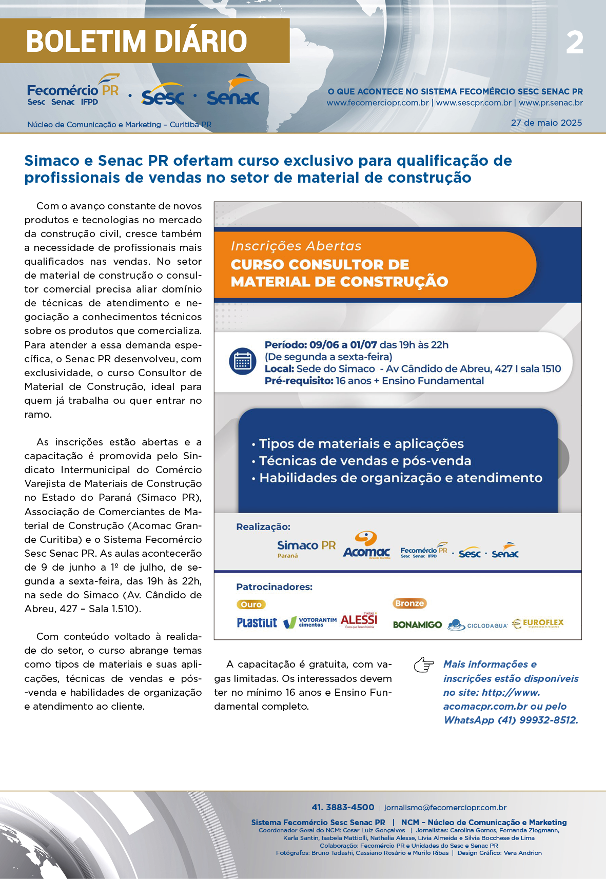 Boletim Diário – 27/05/2024 - 27/05/2025 | Fecomércio