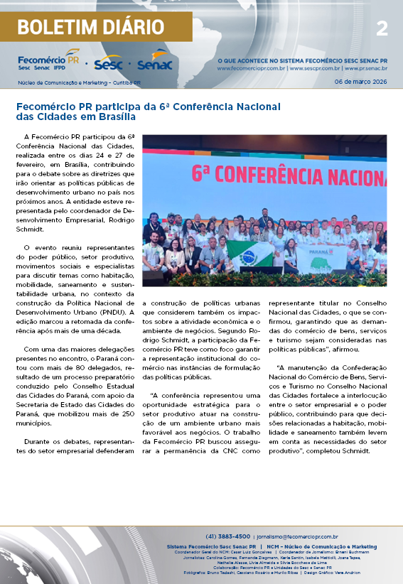 Boletim Diário – 06/03/2026 - 06/03/2026 | Fecomércio