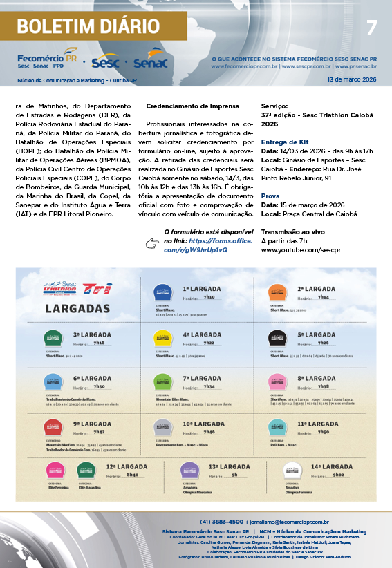 Boletim Diário – 13/03/2026 - 13/03/2026 | Fecomércio