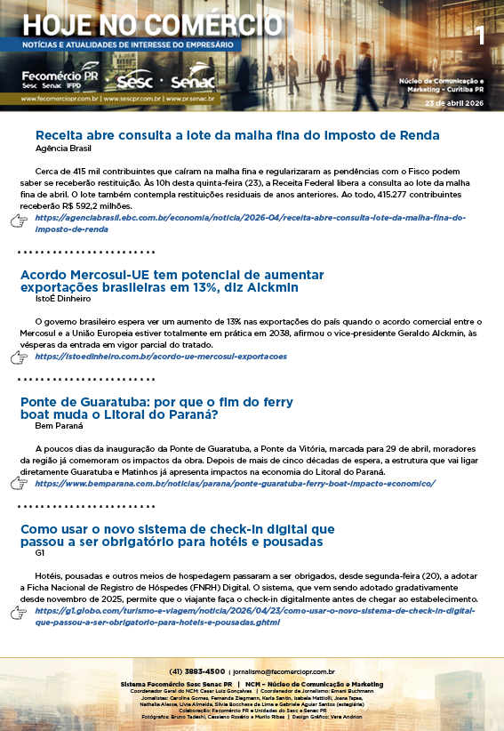 Boletim Diário – 23/04/2026 - 23/04/2026 | Fecomércio