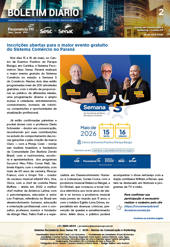 Boletim Diário – 28/04/2026 - 28/04/2026 | Fecomércio