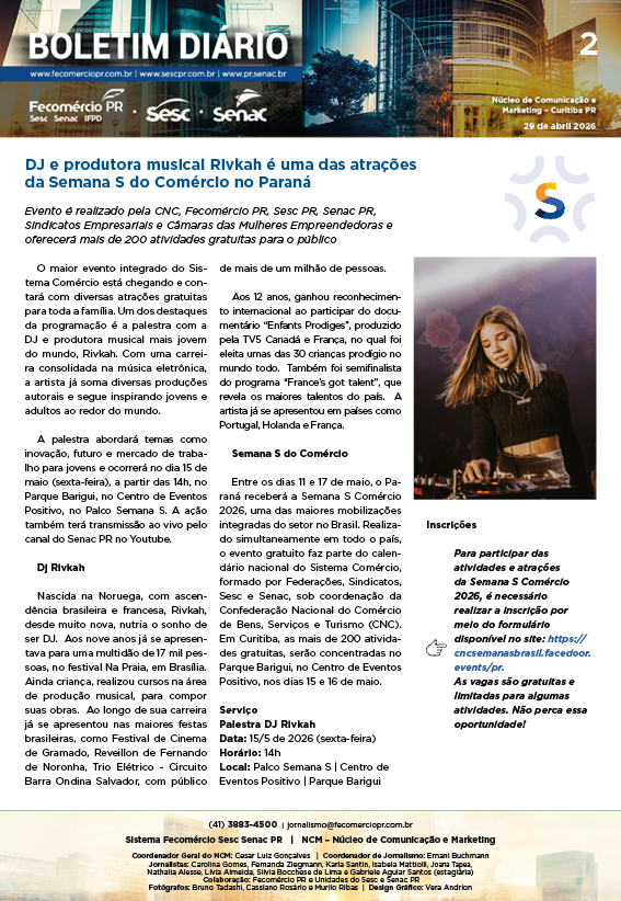 Boletim Diário – 29/04/2026 - 29/04/2026 | Fecomércio
