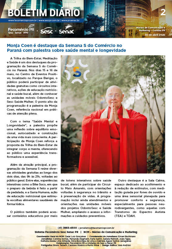 Boletim Diário – 30/04/2026 - 30/04/2026 | Fecomércio