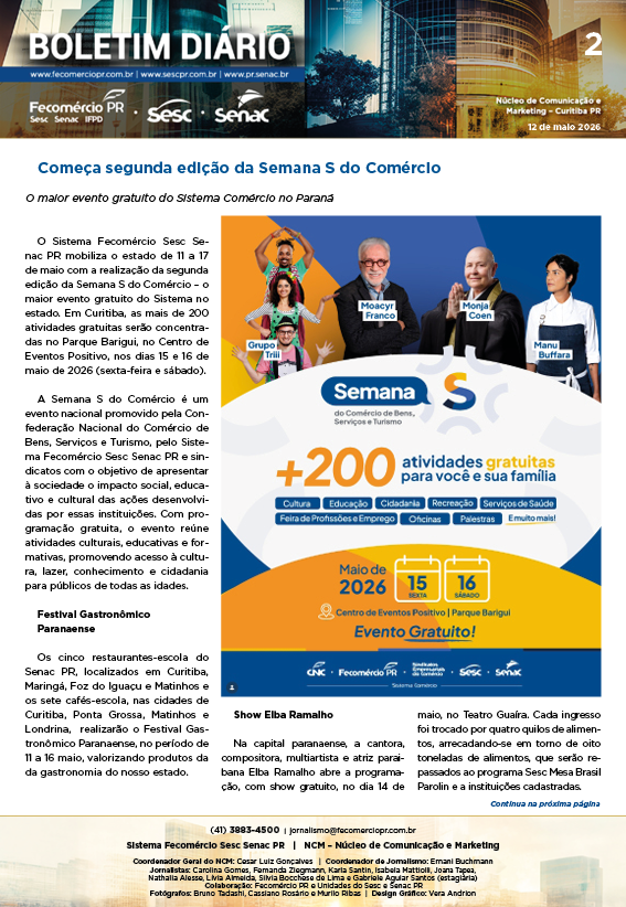 Boletim Diário – 12/05/2026 - 12/05/2026 | Fecomércio