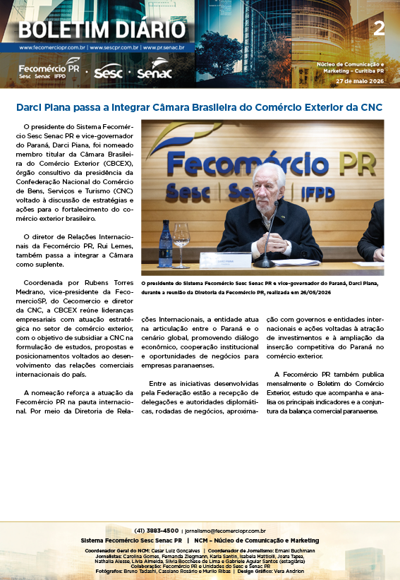 Boletim Diário – 27/05/2026 - 27/05/2026 | Fecomércio