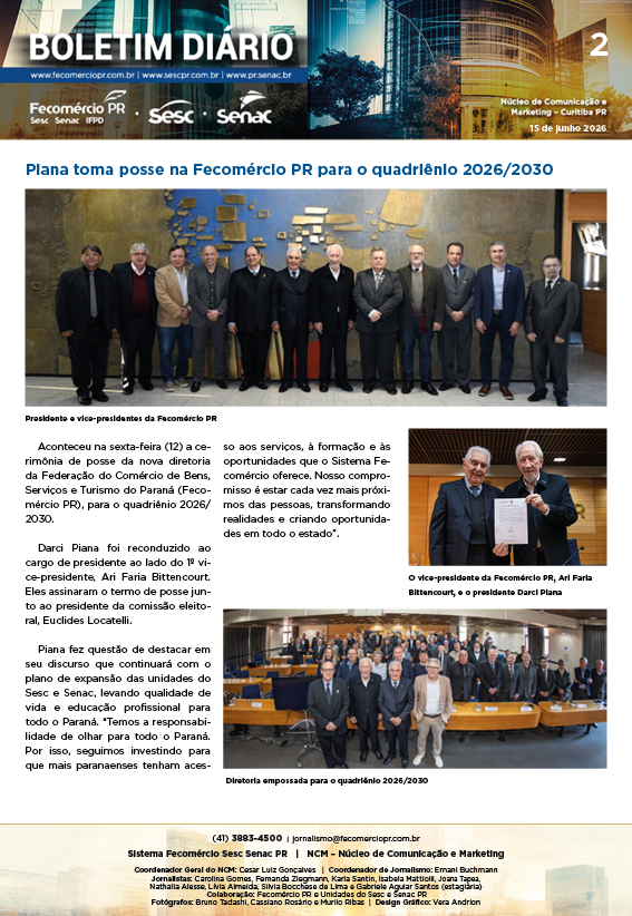Boletim Diário – 15/06/2026 - 15/06/2026 | Fecomércio