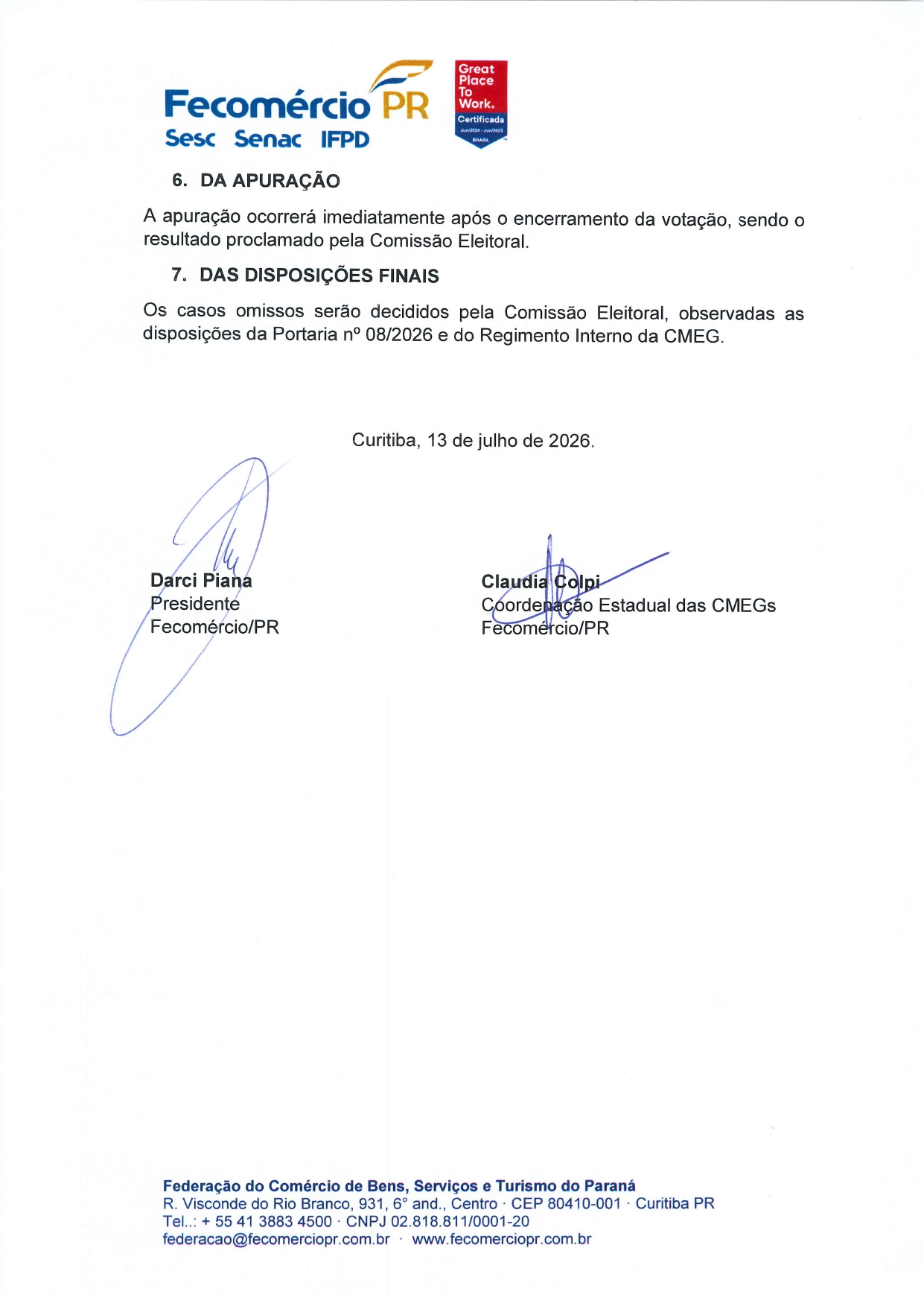 Documento da Câmara da Mulher