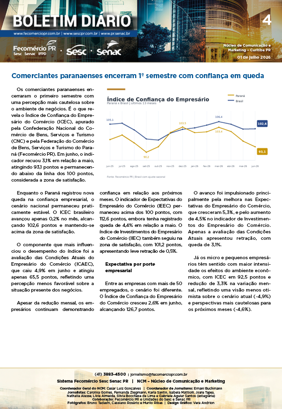 Boletim Diário – 01/07/2026 - 01/07/2026 | Fecomércio