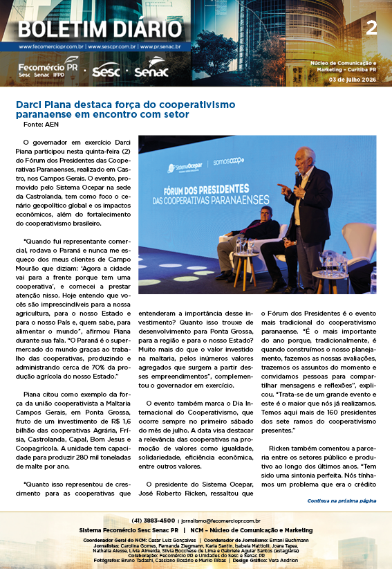 Boletim Diário – 03/07/2026 - 03/07/2026 | Fecomércio