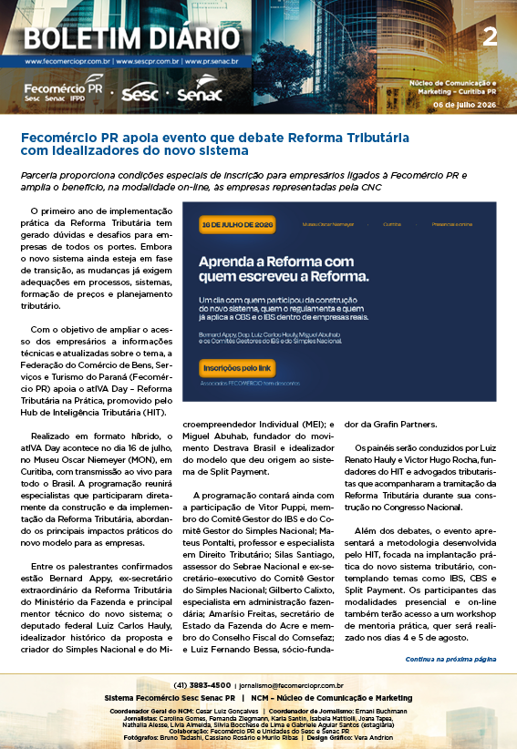 Boletim Diário – 06/07/2026 - 06/07/2026 | Fecomércio