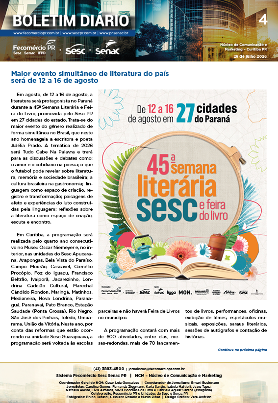 Boletim Diário – 28/07/2026 - 28/07/2026 | Fecomércio