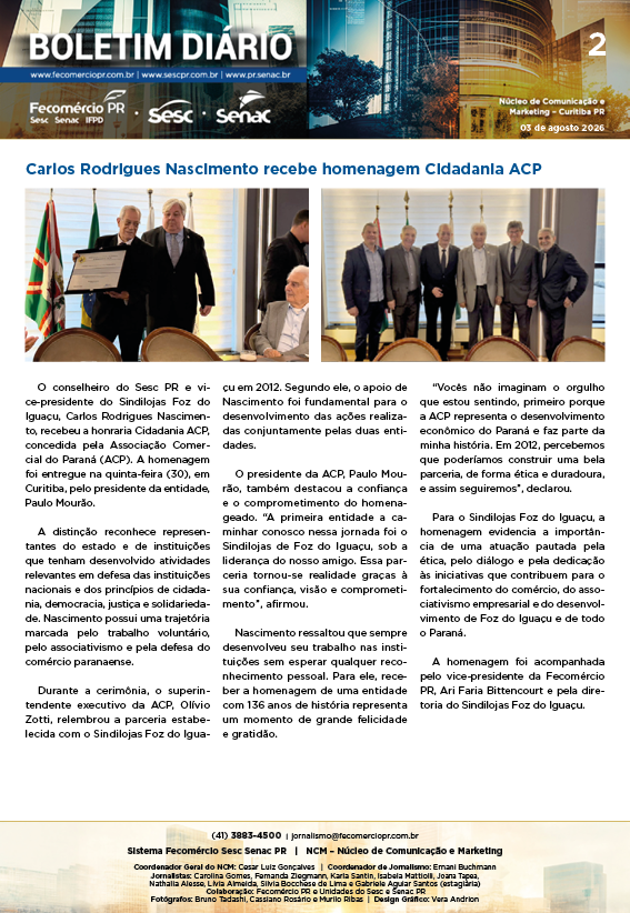 Boletim Diário – 03/08/2026 - 03/08/2026 | Fecomércio
