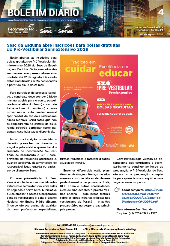 Boletim Diário – 06/08/2026 - 06/08/2026 | Fecomércio