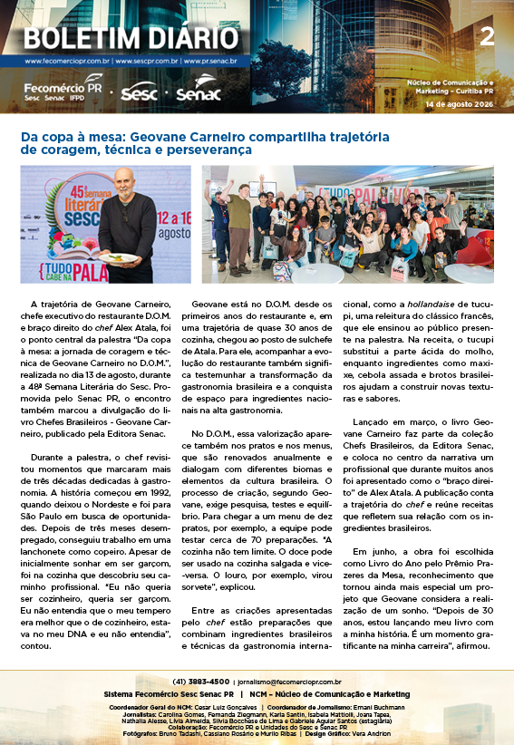 Boletim Diário – 14/08/2026 - 14/08/2026 | Fecomércio