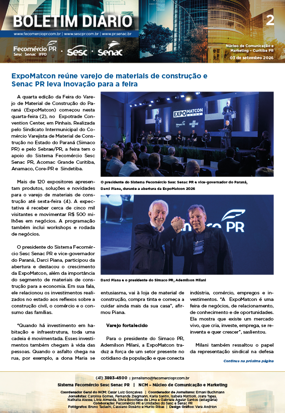 Boletim Diário – 03/09/2026 - 03/09/2026 | Fecomércio