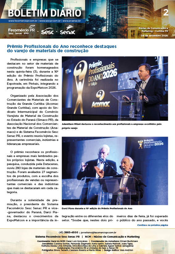 Boletim Diário – 04/09/2026 - 04/09/2026 | Fecomércio
