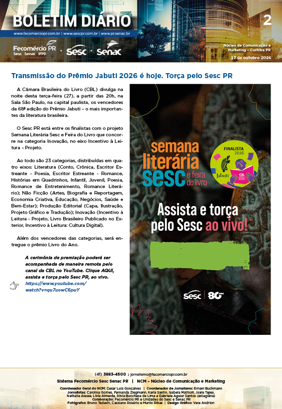 Boletim Diário – 27/10/2026 - 27/10/2026 | Fecomércio